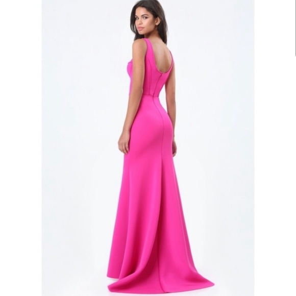 Bebe Fushsia Mermaid Style Gown with Train M - Picture 2 of 8